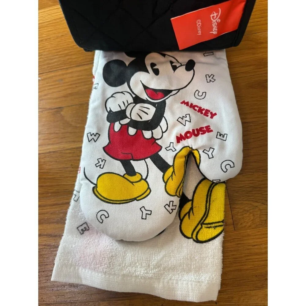 Disney Mickey Mouse 3-Piece Kitchen Set Dish Towel Oven Mitt Pot Holder NEW